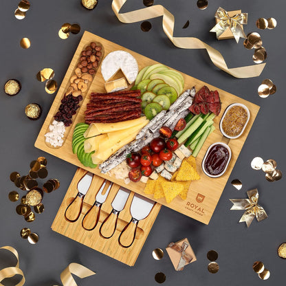 ROYAL CRAFT WOOD Premium Bamboo Charcuterie Board Set - Cheese Platter & Serving Tray & Serving Utensils - Perfect Housewarming Gift, Wedding, Bridal Shower Gift - Ideal for Entertaining and New Home