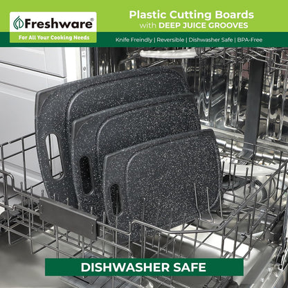 Freshware Cutting Boards for Kitchen, Chopping Board 3-Pack with Different Sizes, Juice Grooves and Non Slip Handles - Reversible, Large Cutting Board Set - Dishwasher Safe - Gray