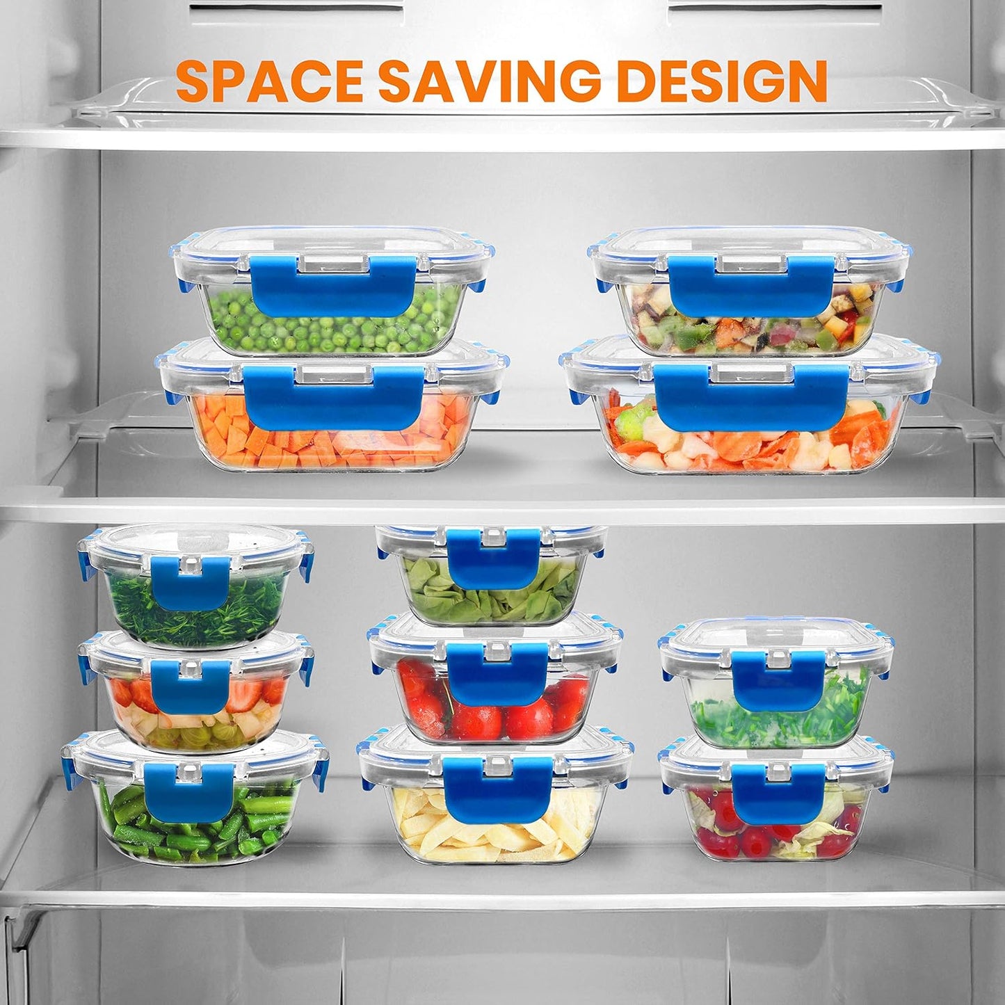 NutriChef 24pcs Glass Food Storage Containers, (12 Stackable Heavy Duty Meal Prep Containers w/ 12 Airtight Lids), Microwave, Freezer, & Dishwasher Safe for Food, Snacks, Fruit & More, (Gray)