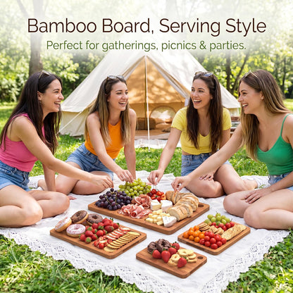 Bamboo Cutting Board for Kitchen, 3-Piece Wooden Cutting Board Set with Deep Juice Grooves, Side Handles, Non-Slip Mats, Reversible Chopping Boards for Meat, Veggies, Fruit, Cheese Serving