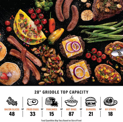 Blackstone Omnivore Outdoor Flat Top Gas Griddle w/Hard Cover, 28” - for Breakfast, BBQ & Grilling w/Steel Cooking Surface, Folding Side Shelves, Rear Grease System & Push-Button Ignition