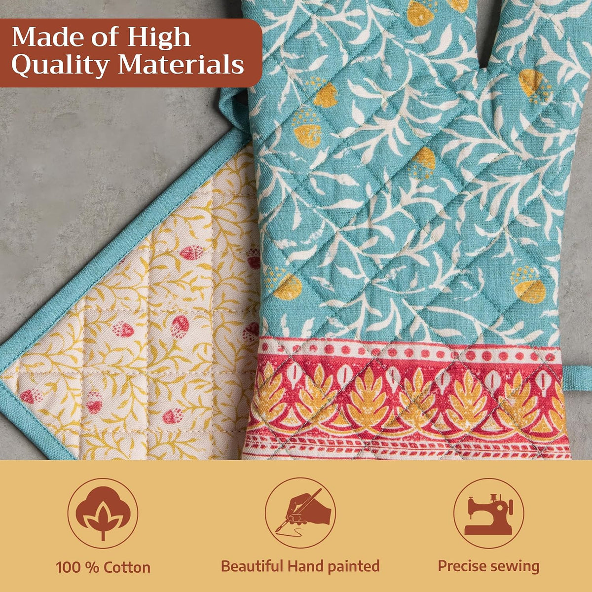 Maison d' Hermine 100% Cotton Oven Mitt & Pot Holder Set (7.5"x13" & 8"x8") - Colors C
