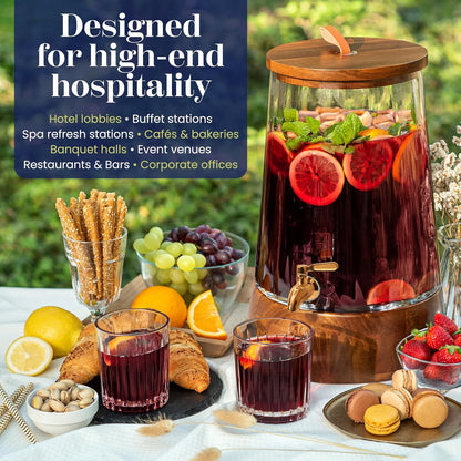 FOODLE Extra Large Glass Drink Dispenser with Spigot - Glass Beverage Dispenser with Stand - Perfect for Parties & Catering - Pitcher for Lemonade, Water, Sangria & Juice - Leakproof Spout - 3 Gallon