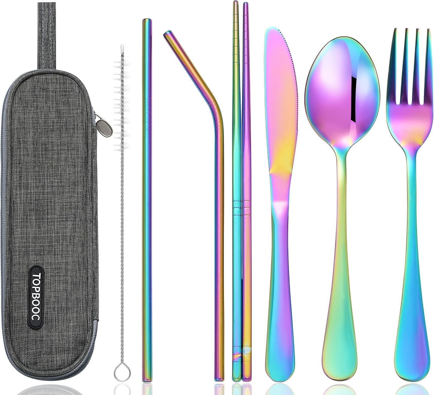 Portable Stainless Steel Flatware Set, Travel Camping Cutlery Set, Portable Utensil Travel Silverware Dinnerware Set with a Waterproof Case (Pink)