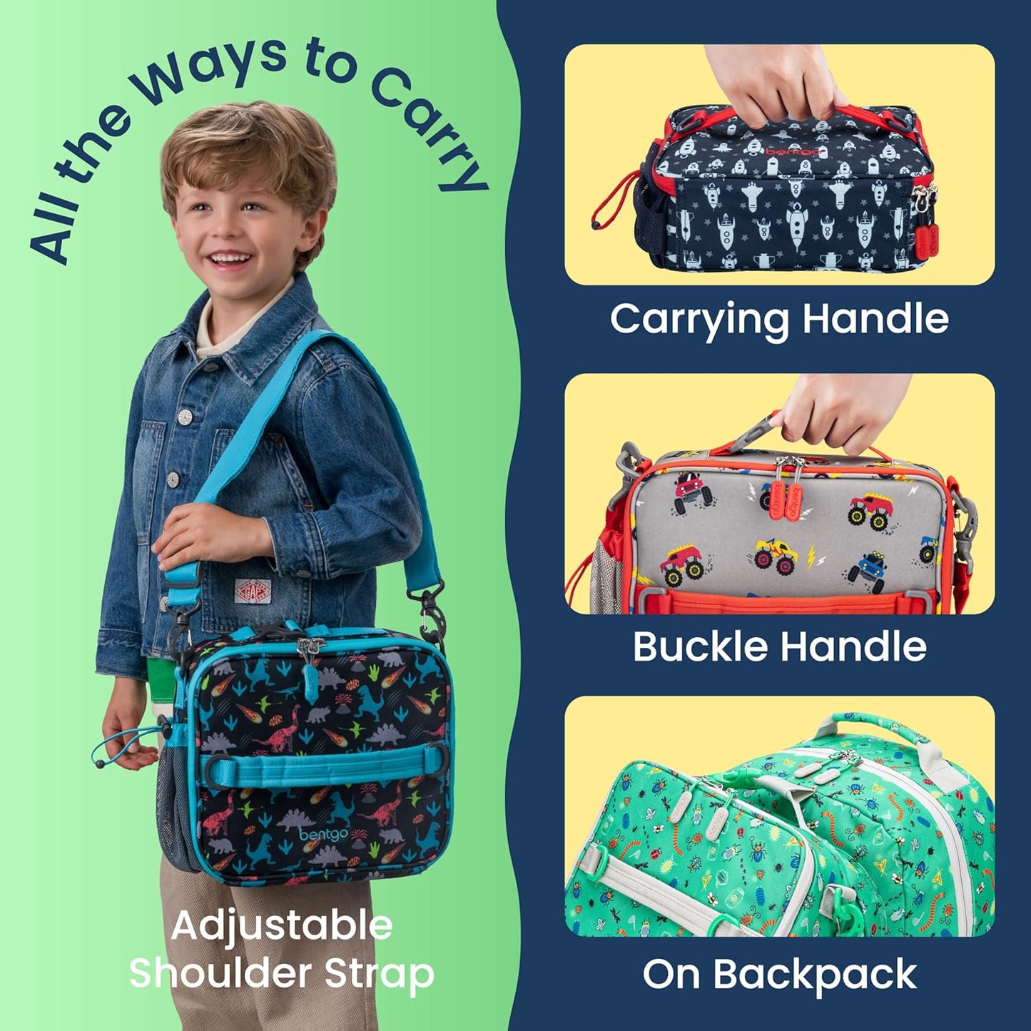Bentgo Kids Lunch Bag - Durable, Double-Insulated Lunch Bag for Kids 3+; Holds Lunch Box, Water Bottle, & Snacks; Easy-Clean Water-Resistant Fabric & Multiple Zippered Pockets (Mermaid)