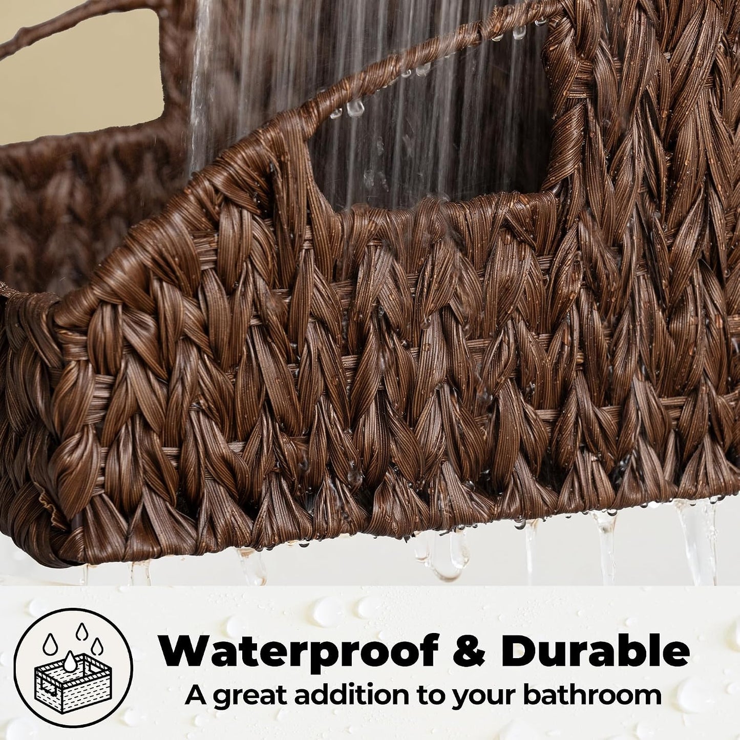 GRANNY SAYS Wicker Storage Baskets for Shelves, Trapezoid Woven Basket with Handles, Storage Wicker Baskets for Pantry, Water Hyacinth, 2-Pack