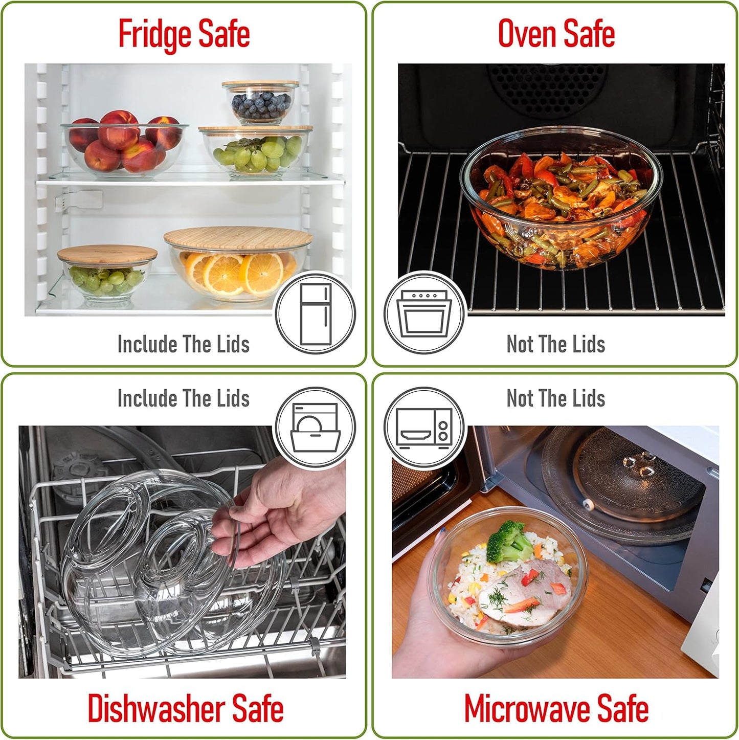 Set of 4 Stackable Space-Saving Nesting Glass Bowls with Airtight Acacia Lids for Lunch, Meal & Food Prep - Microwave & Oven-ready BPA Free Durable Heat Resistant Inert Borosilicate Glass