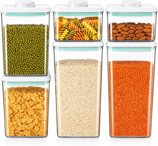 Airtight Food Storage Containers with Lids – 6 Pack BPA-Free Pop Containers for Pantry Organization, Cereal, Flour, Rice, Sugar – Stackable Kitchen Canisters (0.5, 1.2, 1.8 Qt) Set of 6