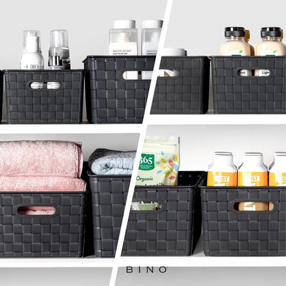 BINO | Plastic Storage Baskets Large - Black | THE STABLE COLLECTION | Multi-Use Storage | Rectangular Cabinet Organizer | Baskets For Organizing with Handles | Home Office Organization and Storage