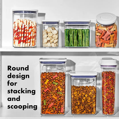 OXO Good Grips Pet POP Container – 6.0 Qt/5.7 L with Half Scoop, Ideal for up to 6.5lbs of Dog Food or 4.5lbs of Cat Food, Airtight Dog and Cat Food Storage Container, BPA Free, Clear