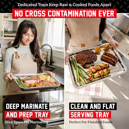AVIEUS Grill Prep and Serve Trays | Set of 2 Stackable, Melamine Trays | Serving Tray & Marinating Tray | Serving Platter for Plating Food & BBQ Prep Tub for Marinating Meats | Grill Accessories |