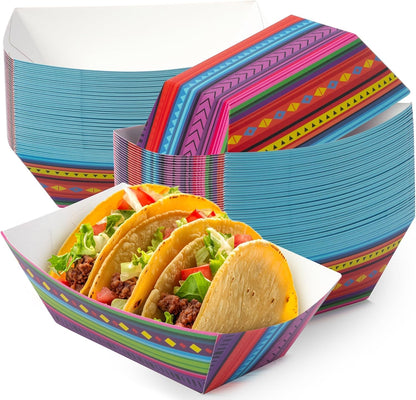 Mexican Taco Nights Food Trays - 50Pcs Taco Boat Assembled Trays Nacho Snack Fried chicken Holder Disposable Paper Plates Carnival Party Supplies Harvest Picnic Food Containers (Large)