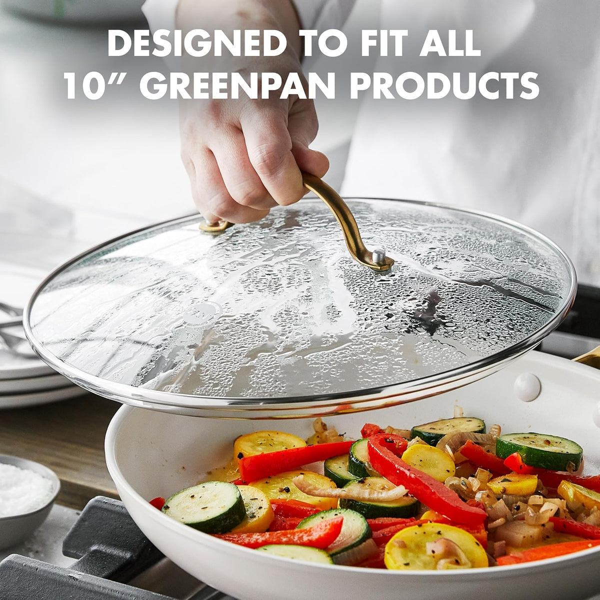 GreenPan 8" Tempered Glass Lid for Pots and Pans Cookware, Gold-Tone Handle with Matte Finish, Dishwasher and Oven Safe