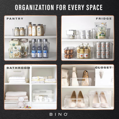 BINO | Plastic Bins, Large - 2 Pack | THE LUCID COLLECTION | Multi-Use| Built-In Handles | BPA-Free | Clear Storage Containers | Fridge Organizer | Pantry & Home Organization