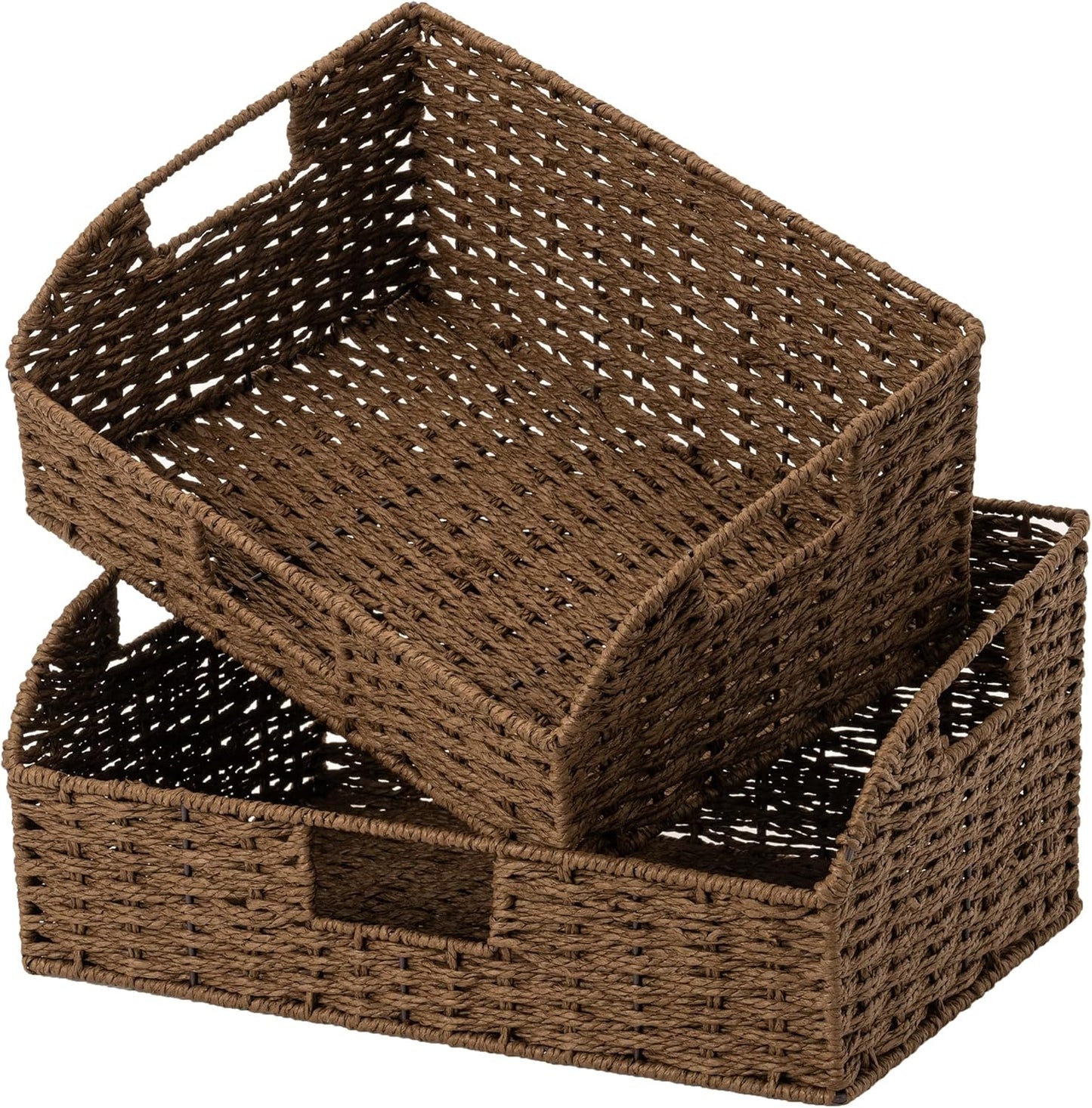 StorageWorks Water Hyacinth Pantry Storage Baskets, Wicker Baskets with Built-in Handles, Handwoven Shelf Baskets for Organizing, Pantry Organizers and Storage, 3 Pack