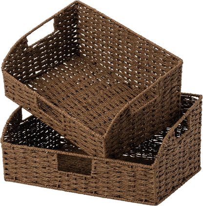 StorageWorks Water Hyacinth Pantry Storage Baskets, Wicker Baskets with Built-in Handles, Handwoven Shelf Baskets for Organizing, Pantry Organizers and Storage, 3 Pack
