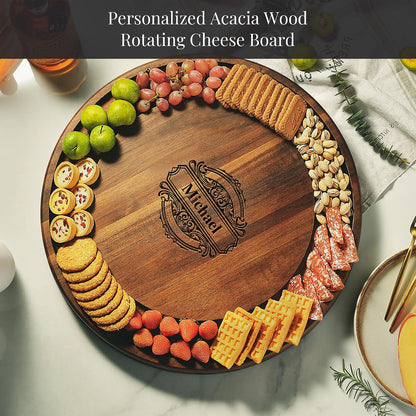 Shanik Acacia Wood Lazy Susan Cheese Board Set – Rotating Charcuterie Platter, Elegant Serving Tray for Appetizers, Snacks, Parties & Weddings