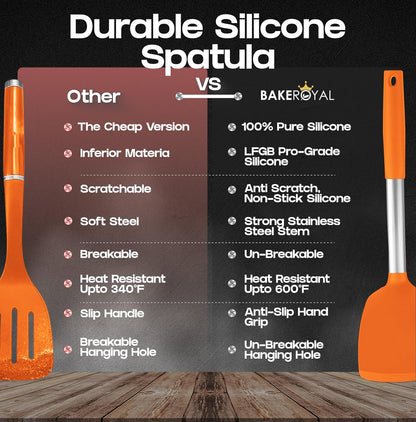 BakeRoyal Silicone Spatula Set - Turner Spatulas Silicone Heat Resistant 600°F - Slotted & Solid Spatula for Cooking Fish, Eggs, Pancakes Flipper – Spatulas for kitchen use – Black