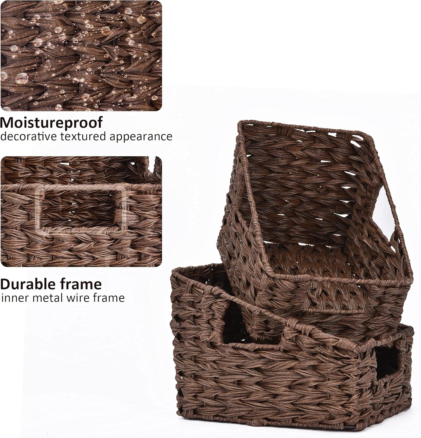 GRANNY SAYS Wicker Storage Baskets for Shelves, Trapezoid Woven Basket with Handles, Storage Wicker Baskets for Pantry, Water Hyacinth, 2-Pack