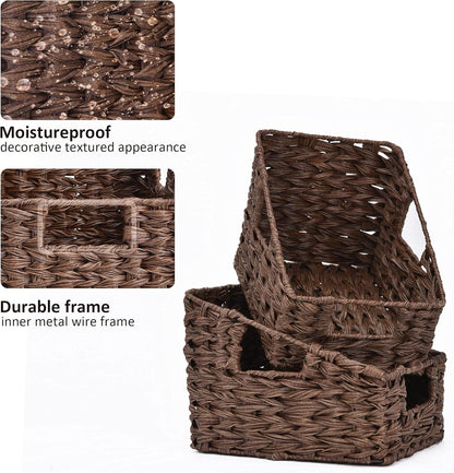 GRANNY SAYS Wicker Storage Baskets for Shelves, Trapezoid Woven Basket with Handles, Storage Wicker Baskets for Pantry, Water Hyacinth, 2-Pack