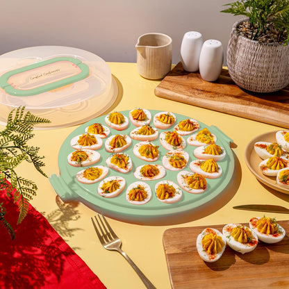 Deviled Egg Containers with Lid & Handles, 22-Count Portable Carrier, Dishwasher Safe Tray, Refrigerator Storage, High-Capacity Trays Deviled Egg Holder - Blue