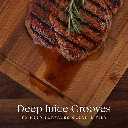 Pre-Oiled, Non Toxic 3-Piece Carbonized Bamboo Cutting Board Set, 500°F Carbonized Technology Eco-Friendly Wooden Chopping Boards for Kitchen with Juice Groove, Charcuterie Serving Boards Deer & Oak