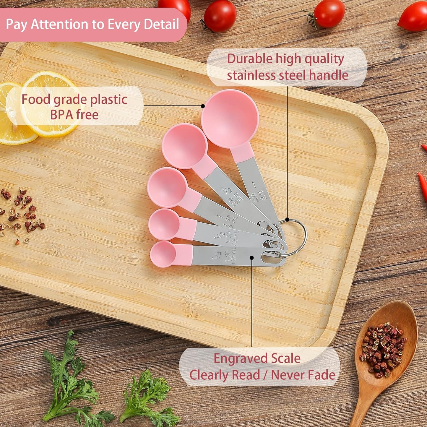 Measuring Cups and Spoons Set of Huygens Kitchen Gadgets 10 Pieces, Stackable Stainless Steel Handle Measuring Cups for Measuring Dry and Liquid Ingredient (Gray)