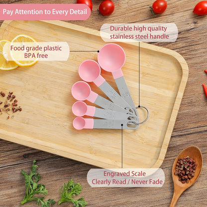 Measuring Cups and Spoons Set of Huygens Kitchen Gadgets 10 Pieces, Stackable Stainless Steel Handle Measuring Cups for Measuring Dry and Liquid Ingredient (Gray)