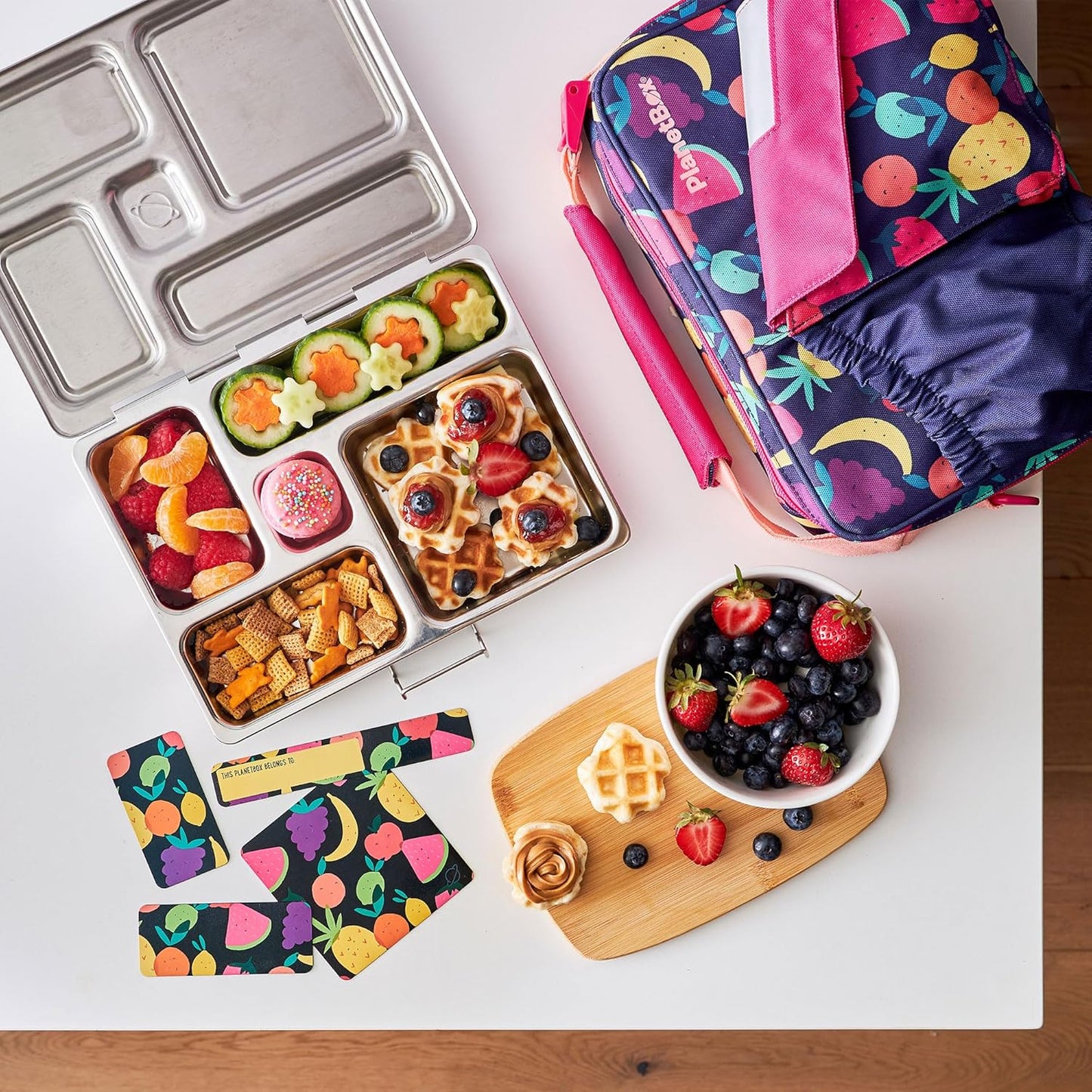 PlanetBox Rover Stainless Steel Bento Box Style Lunch Box Kit for Kids with 5 Compartments – Space Animals Edition includes Insulated Lunch Bag, Leakproof Food Containers and Matching Magnets