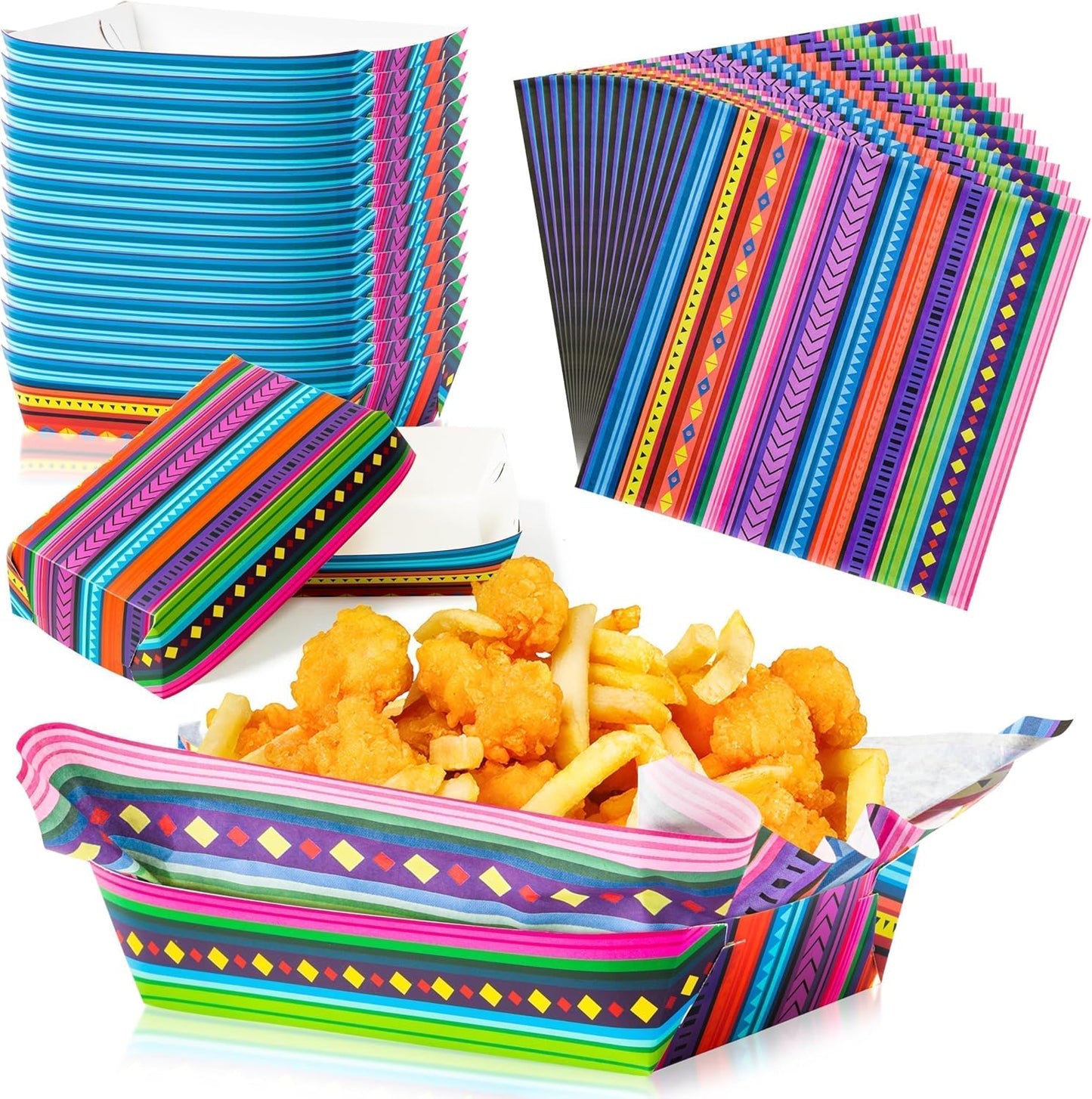 Mexican Taco Nights Food Trays 120Pcs Mexican Wax Paper Deli Nacho Popcorn Assembled Trays Snack Candy Holder Disposable Plate Holiday Birthday Carnival Party Supplies Food Containers