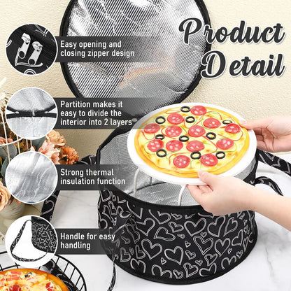 Pickmesh Round Pie Carrier 12 x 7 Inch Insulated Casserole Carriers with Lid and Detachable Handle for Hot or Cold Food Cake Transport Thanksgiving Christmas Gift(Cyan White Zigzag)