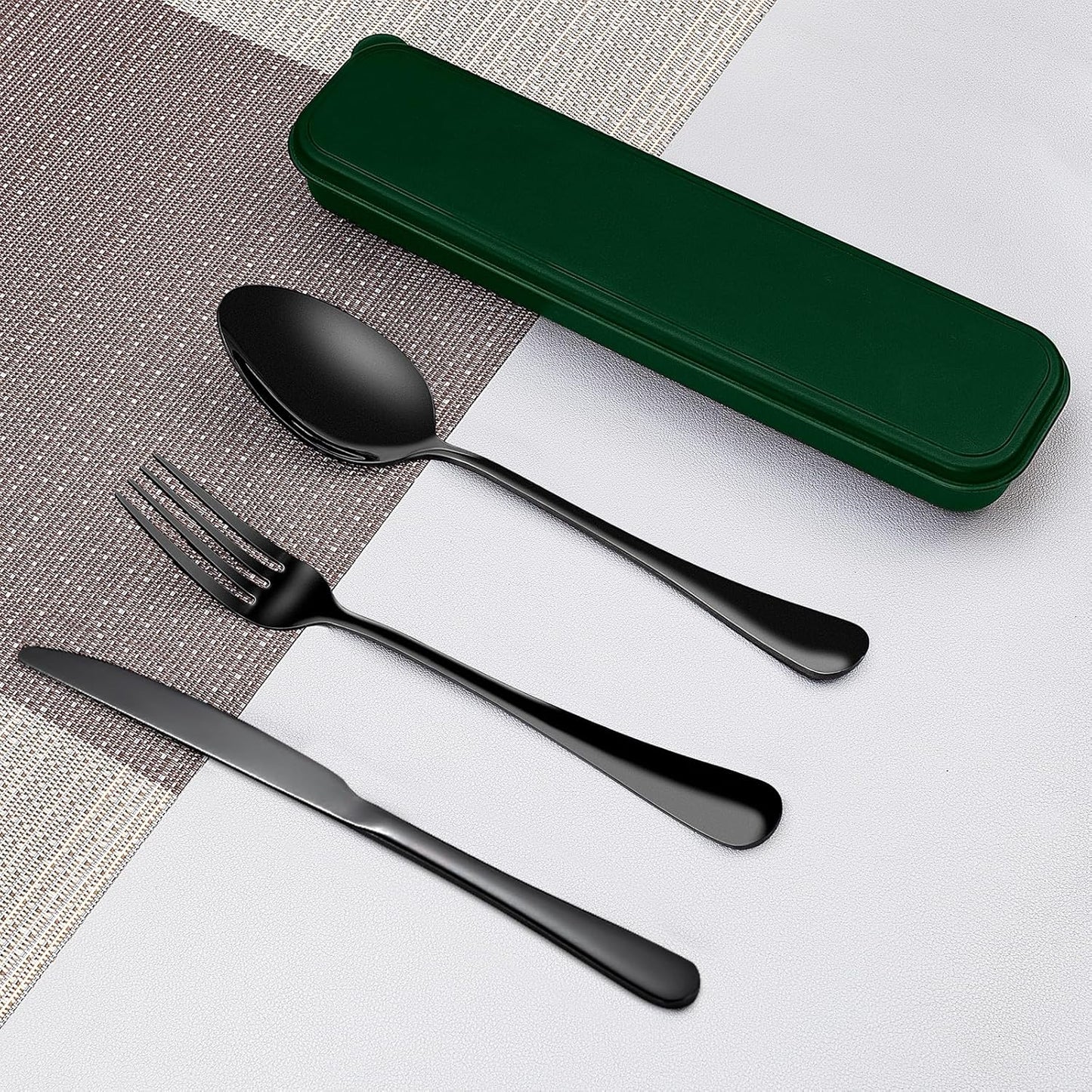 Portable Travel Utensils Set, 18/8 Stainless Steel 3 PCS Cutlery Set Including Knife Fork and Spoon, Reusable Travel Silverware Set with Case for Lunch Box Camping School Office