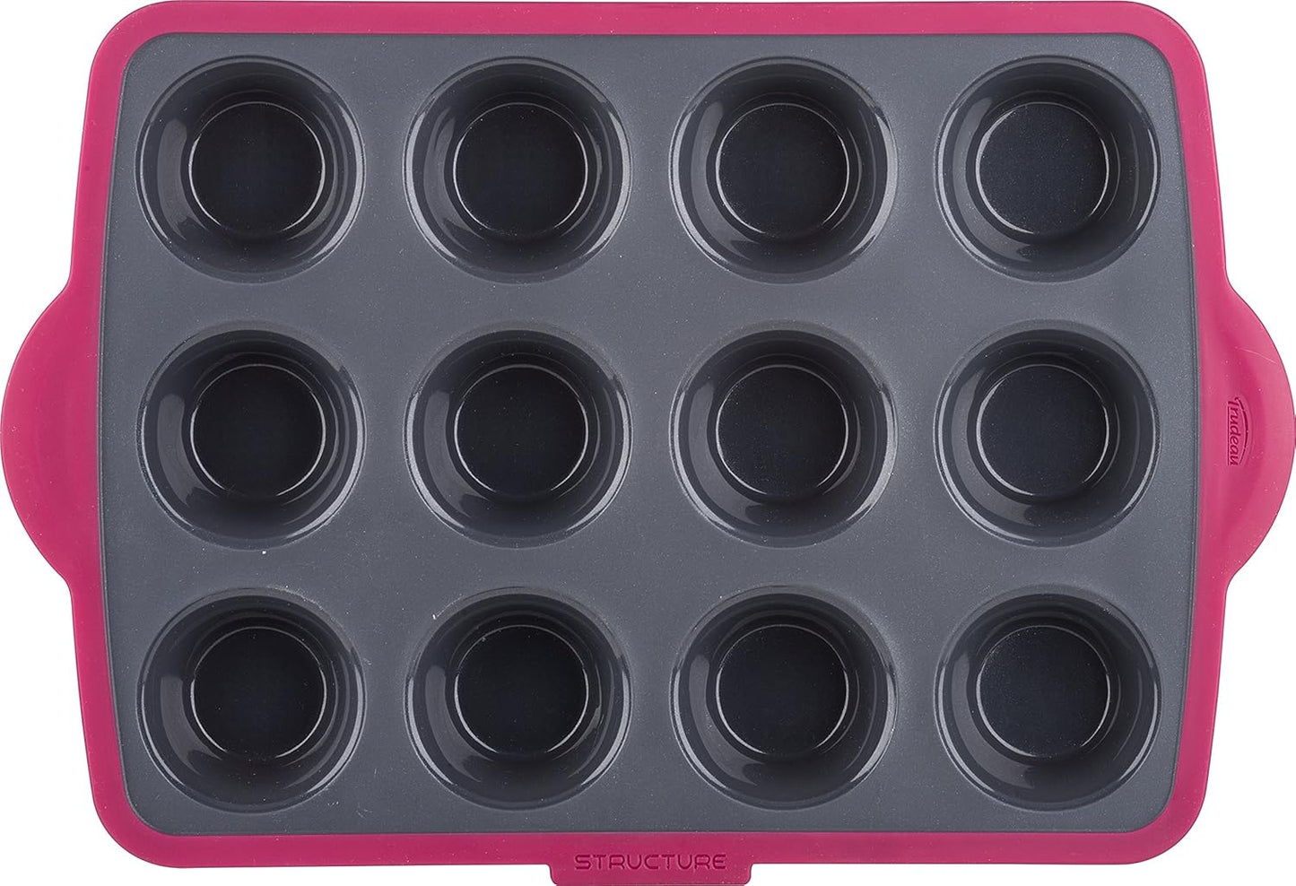 Trudeau Silicone Muffin Pan, 12 Cavities, Fuchsia (Model: 05115197KR)