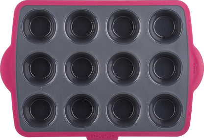 Trudeau Silicone Muffin Pan, 12 Cavities, Fuchsia (Model: 05115197KR)