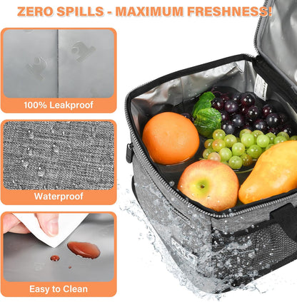 Tirrinia Insulated Lunch Box for Men/Women, Leakproof Lunch Bag for School Work, Large Lunch Tote Kids Boys Girls Student Back to School, Soft Cooler Office Picnic Beach Camping for Adults, Charcoal