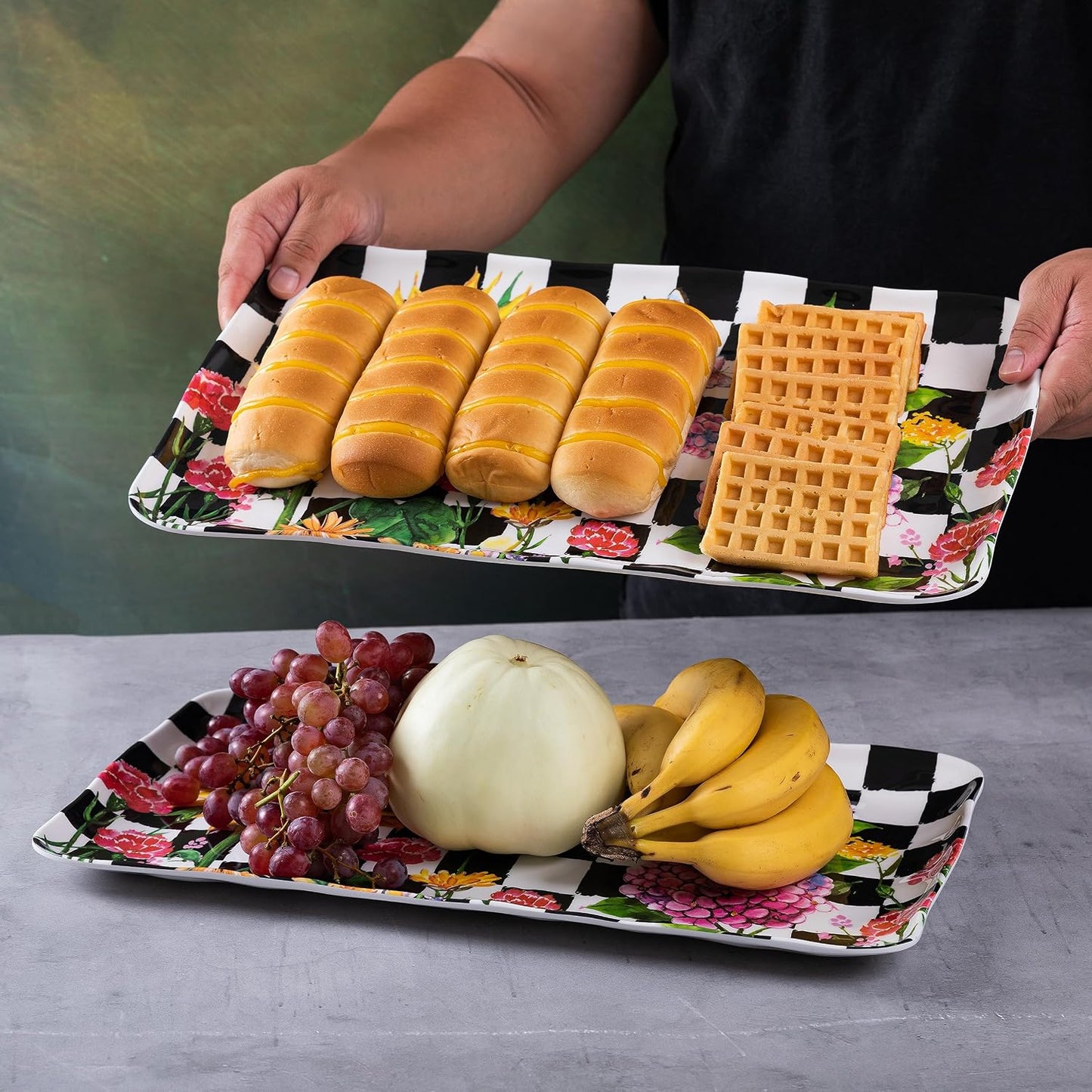 LEHAHA Grilling Prep and Serve Trays, BBQ Serving Platter, Melamine Serving Trays for Food, Set of 2, Great Gift for Father's Day, BBQ Lovers, Prefect for Chrismas Festival and Everyday use.