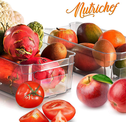 NutriChef Refrigerator Organizer Bins 6-Piece - Plastic Storage Bins with Egg Holder - For Fridge, Freezer, Kitchen, Cabinet, Countertops, Pantry - Stackable Food & Drink Containers, 14.5"x7" - Clear