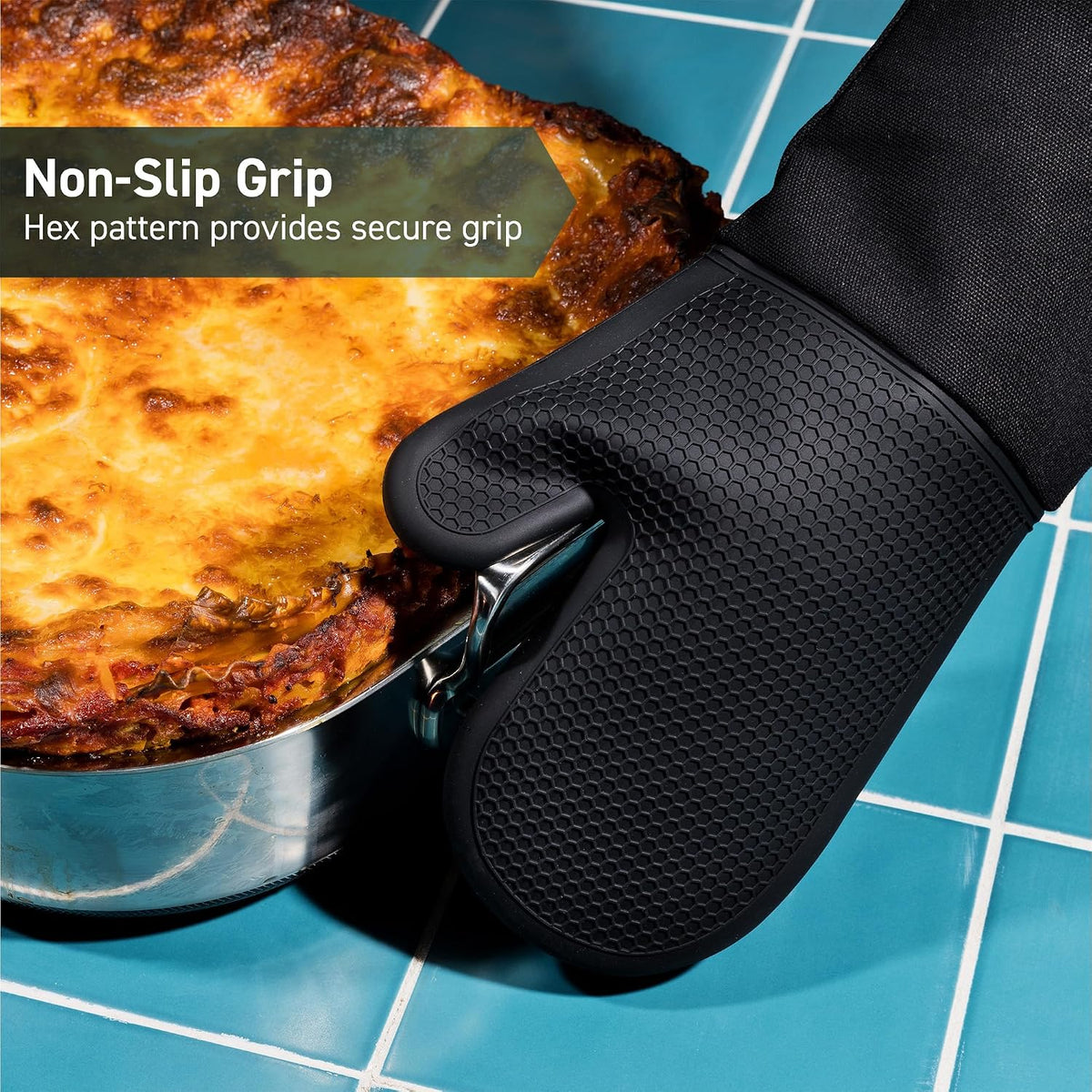 HexClad Black Set of 2 Silicone Oven Mitts, Heat Resistant to 500ºF