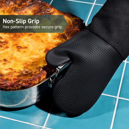 HexClad Black Set of 2 Silicone Oven Mitts, Heat Resistant to 500ºF