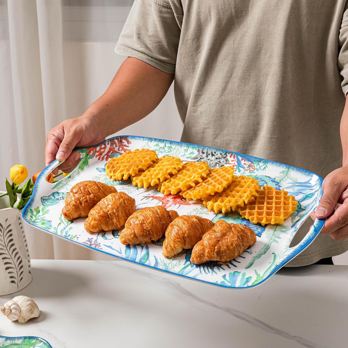 LEHAHA Grilling Prep and Serve Trays, BBQ Serving Platter, Melamine Serving Trays for Food, Set of 2, Great Gift for Father's Day, BBQ Lovers, Prefect for Chrismas Festival and Everyday use.