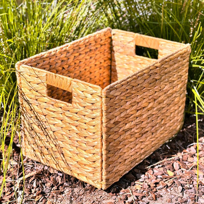 4 Hand-Woven Wicker Storage Baskets 13x11x11in, Water Hyacinth Shelf Bins | ECO-FRIENDLY & SUSTAINABLE