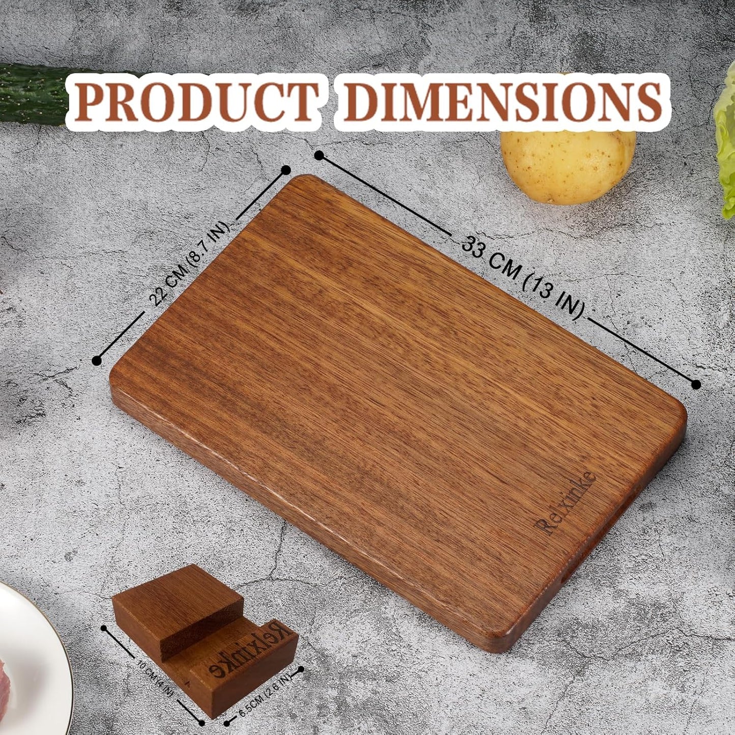 Solid Teak Wood Cutting Board Set One Piece Non Glued Large Thick Crack Resistant Wooden Chopping Board with DeepJuice Grooves Built in Handles for Kitchen Meat Bread 15x10.2IN &11.8 * 7.9IN