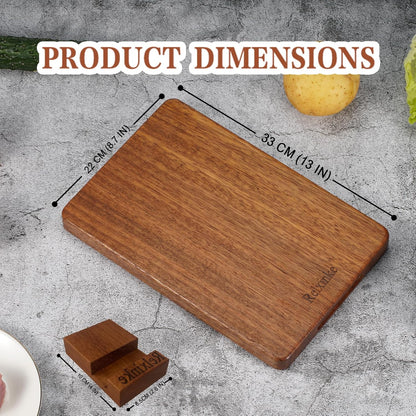 Solid Teak Wood Cutting Board Set One Piece Non Glued Large Thick Crack Resistant Wooden Chopping Board with DeepJuice Grooves Built in Handles for Kitchen Meat Bread 15x10.2IN &11.8 * 7.9IN