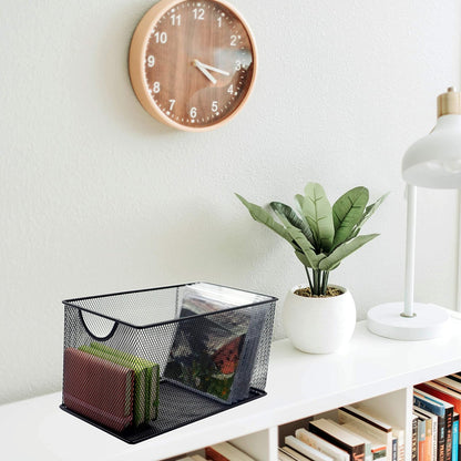 Set of 3 Household Wire Mesh Metal Steel Storage Basket Organizer CD Storage Boxes Organizer Bin Container Tote with Handles for Home Office 10.5" x 5.5" x 5.5"
