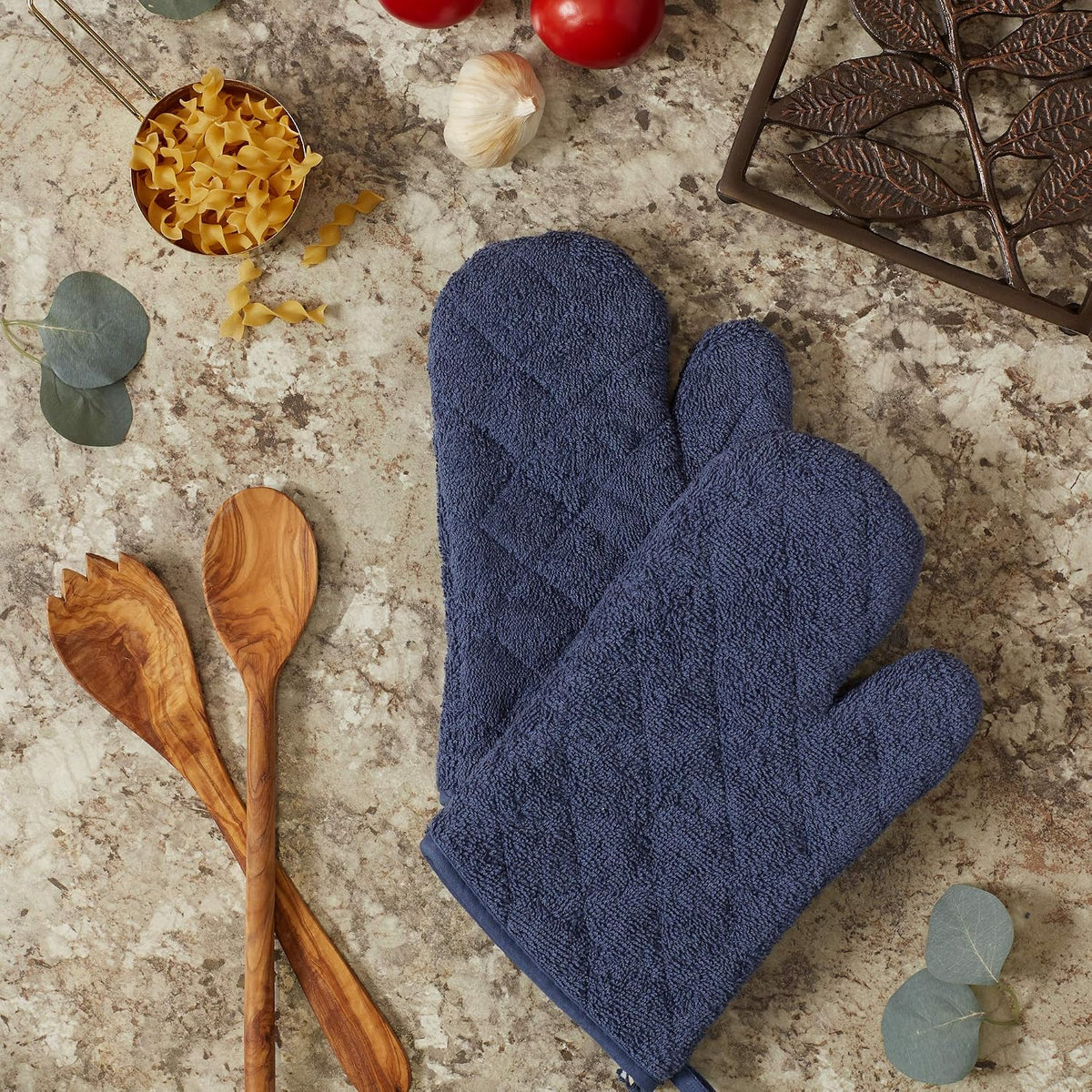 DII Basic Terry Collection 100% Cotton Quilted, Oven Mitt, Brown, 2 Piece