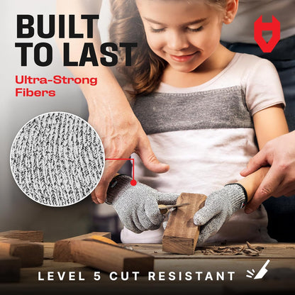 NoCry Kids Cutting Gloves, XS (8-12 Years) — 100% Food Grade and Level 5 Protection — Comfortable and Lightweight, Yet Tough — Ambidextrous — Ideal for Fishing, Wood Carving and Whittling