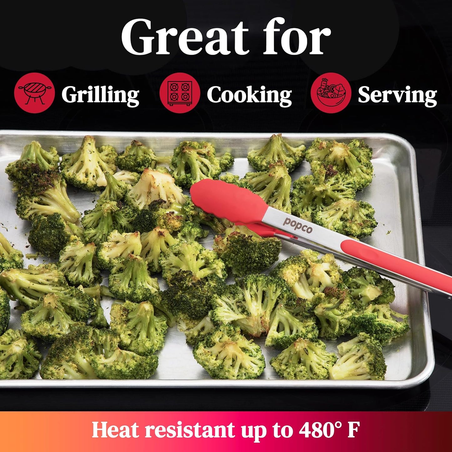 Popco 3 Piece Kitchen Tongs Set 7, 9, 12 Inch - Stainless Steel Nonstick Tongs with Silicone Tips - Heat Resistant and Dishwasher Safe for Cooking, Grilling, Salad, and Everyday Serving