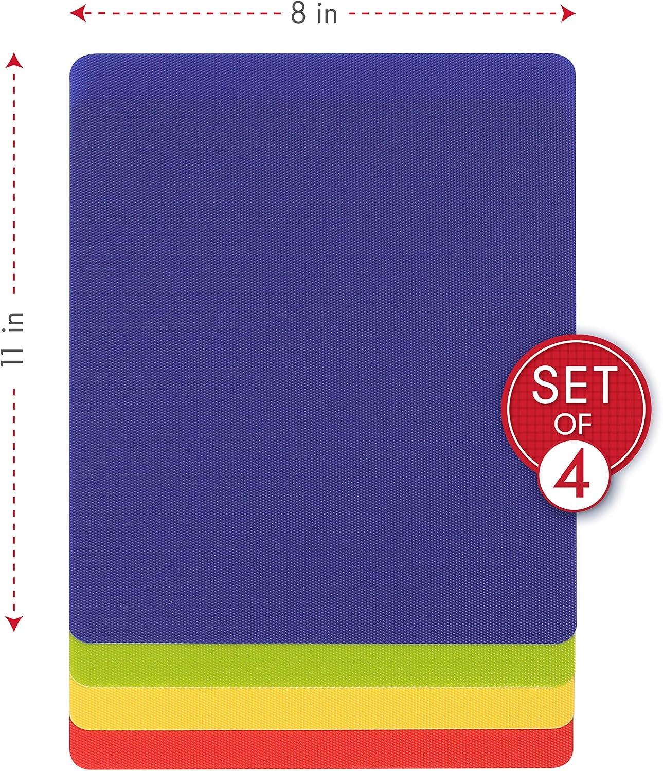 Dexas Heavy Duty Cutting Board Grippmat, Flexible Cutting Boards for Kitchen, Set of 4, Non Slip Plastic Board Cutting Mat 11.5 by 14 Inches Gray, Red, White and Green Set, Kitchen Gadgets