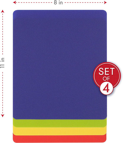 Dexas Heavy Duty Cutting Board Grippmat, Flexible Cutting Boards for Kitchen, Set of 4, Non Slip Plastic Board Cutting Mat 11.5 by 14 Inches Gray, Red, White and Green Set, Kitchen Gadgets
