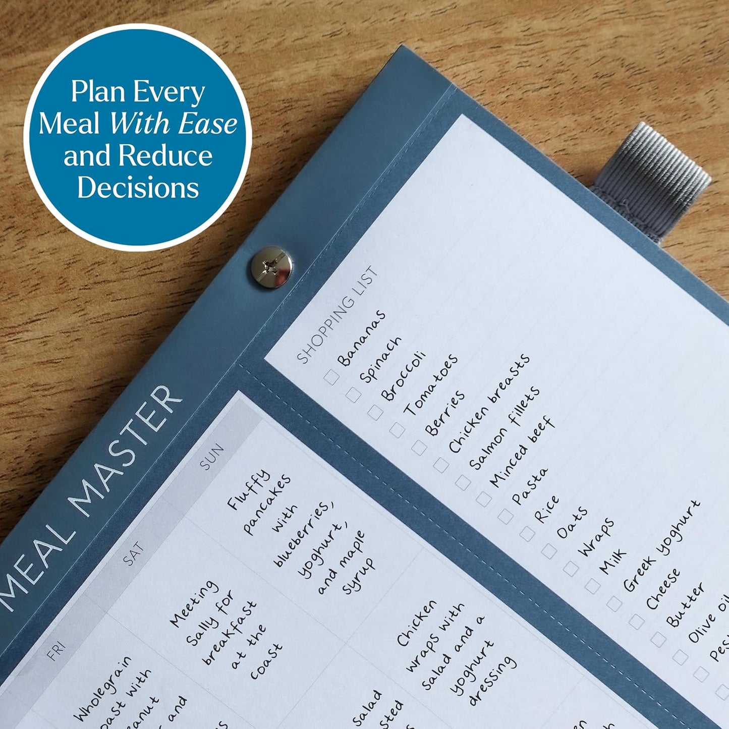 Magnetic Weekly Meal Planner for Fridge - 52 Undated Tear Off Sheets with Grocery List - Thick 120gsm No Bleed Paper - Strong Full Width Magnet - Family Meal Planning Board 11.3 x 8.3